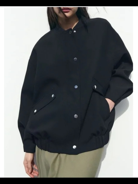Zara Jackets & Blazers - Zara Black Oversized Bomber Jacket with Snap Buttons